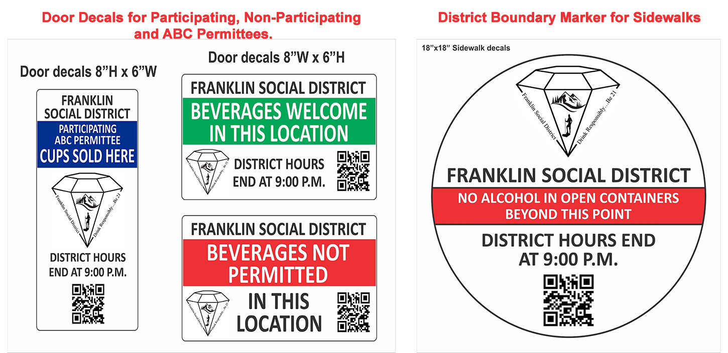 Franklin NC Social District Door Decals District Boundary Marker